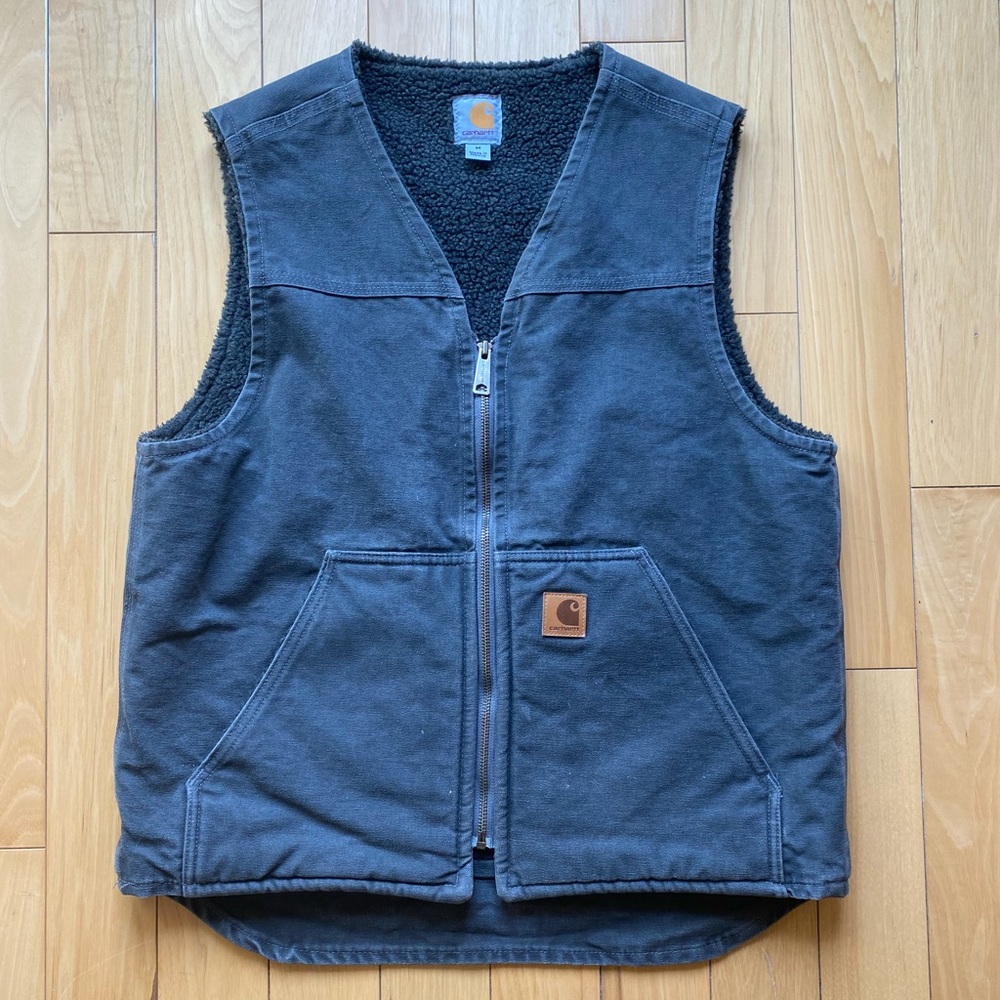 Carhartt Sherpa Wool Lined Work Vest Dark Grey Size Medium